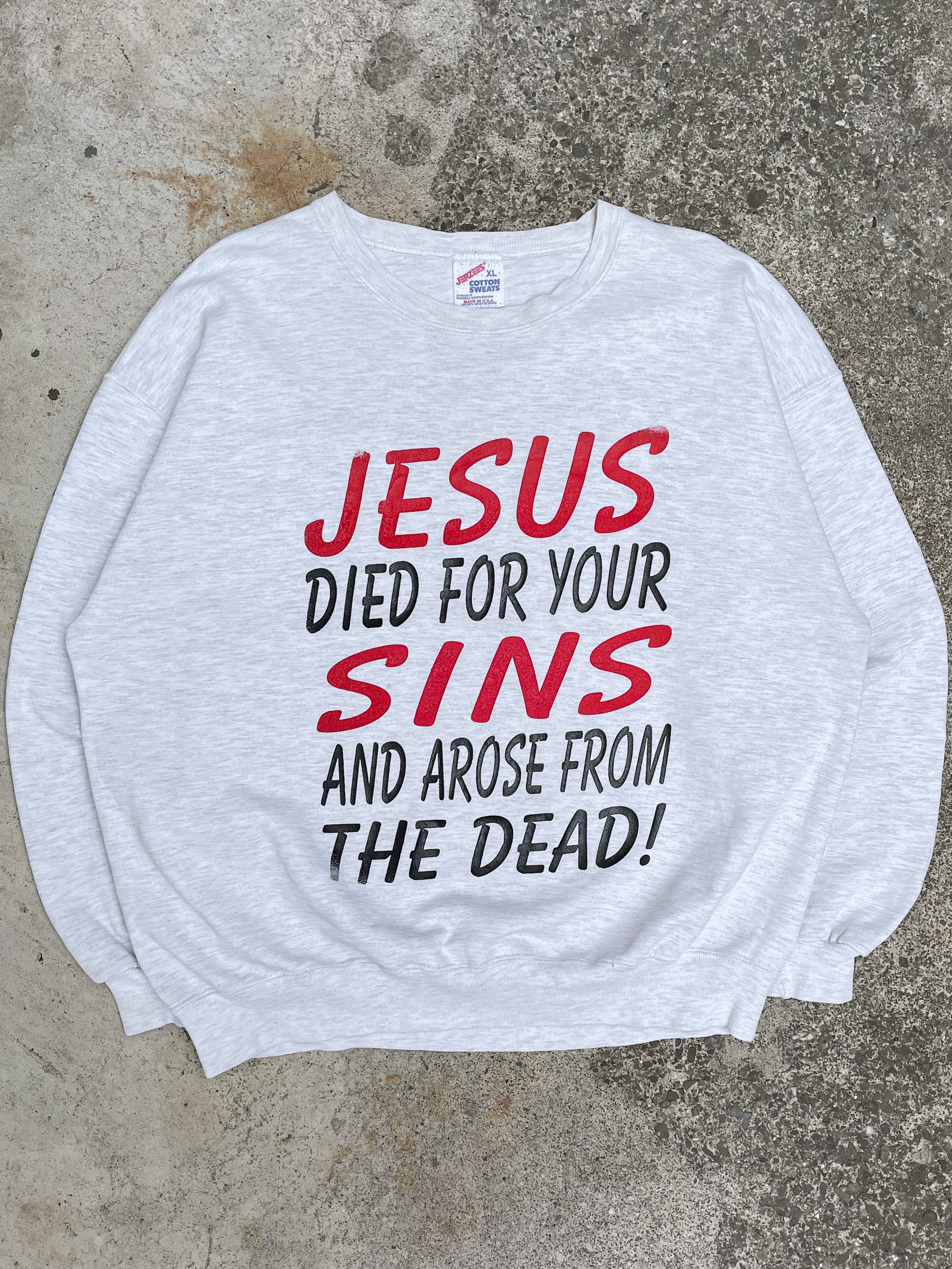 1990s “Jesus Saves From Hell” Heather Grey Sweatshirt