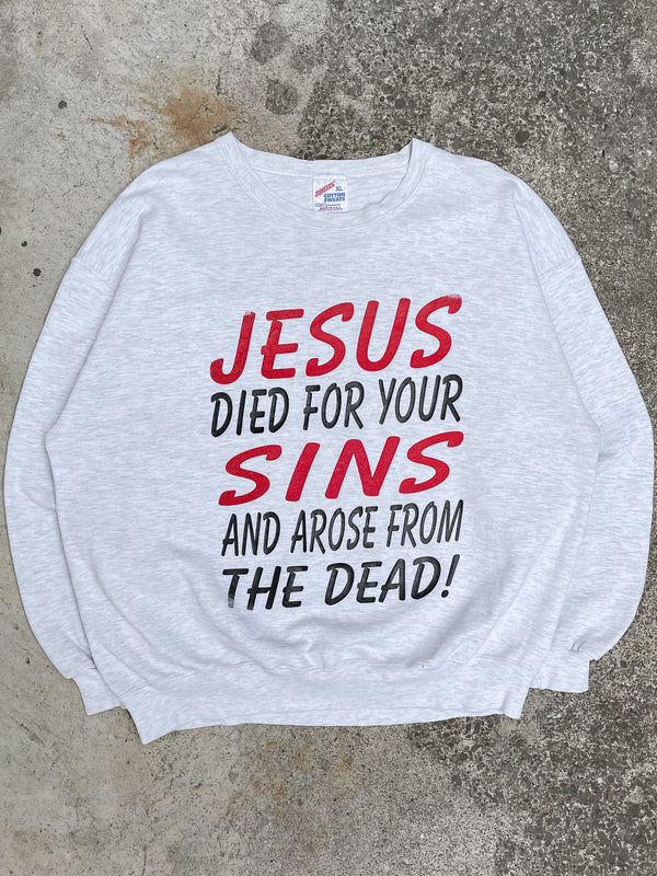 1990s “Jesus Saves From Hell” Heather Grey Sweatshirt