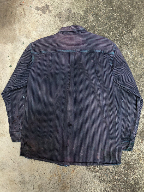 1990s Painted Sun Bleached Striped Work Shirt