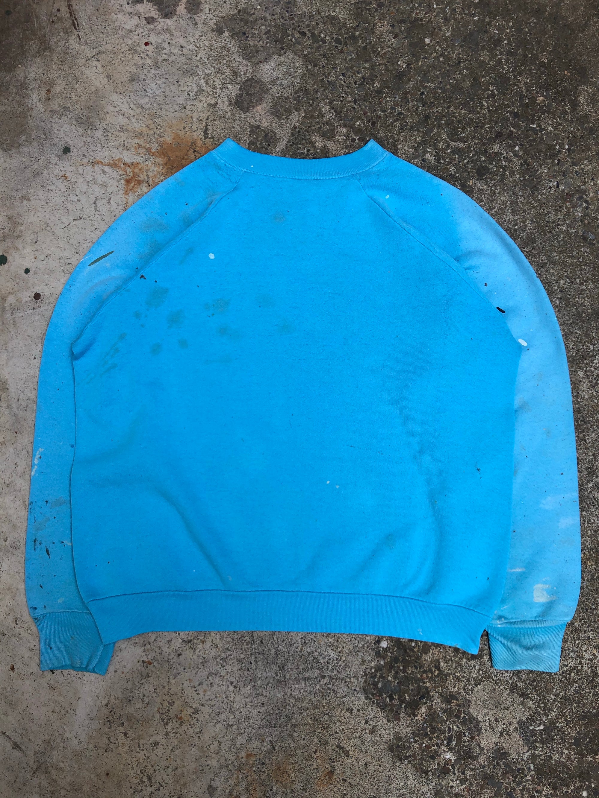 1990s Sun Faded Blue Blank Paint Raglan Sweatshirt