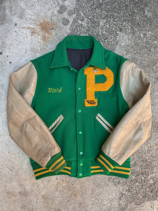 1970s “Preble Hornets” Chain Stitched Leather Varsity Jacket