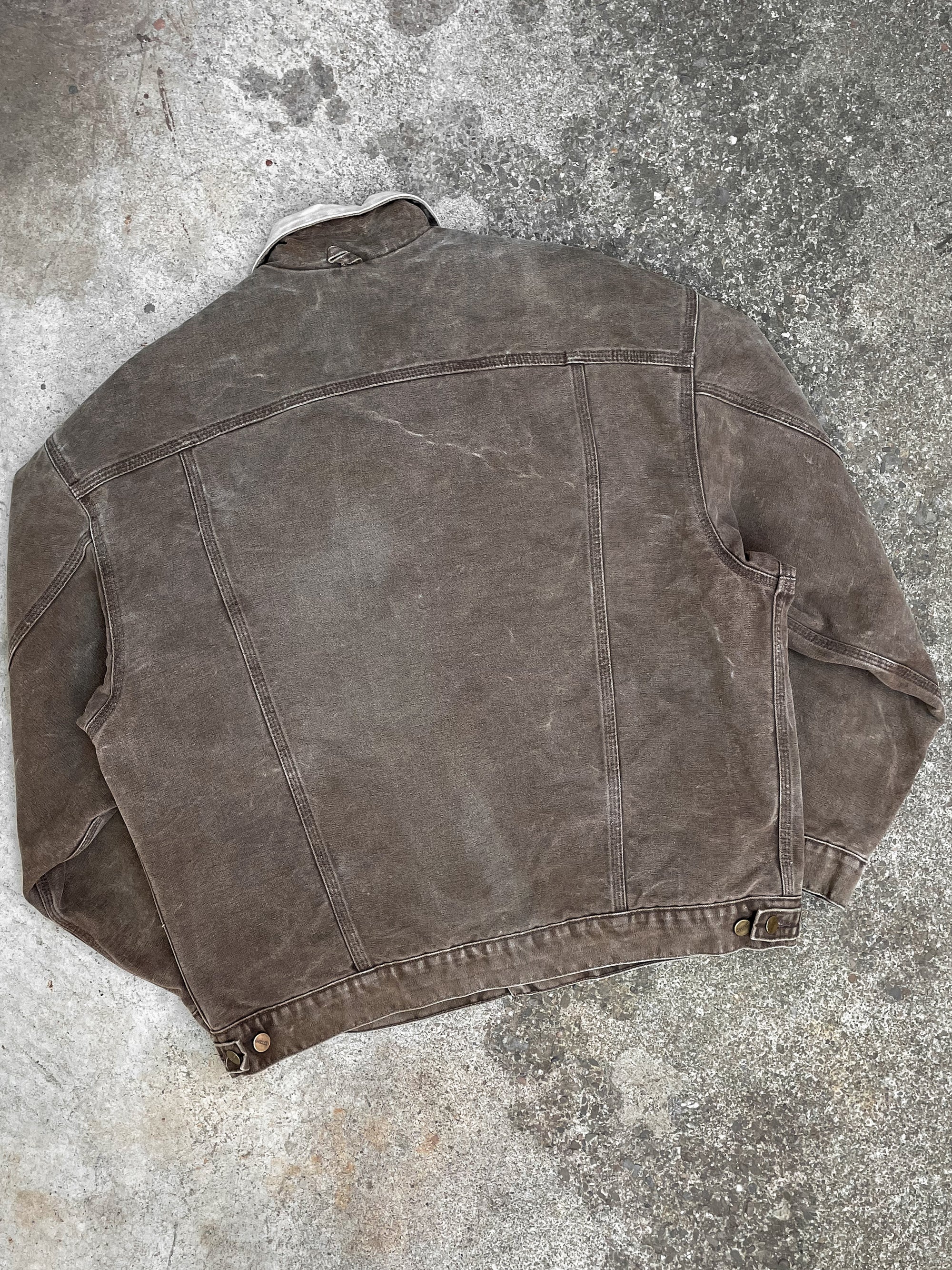 Vintage Carhartt Faded Chocolate Brown Lined Trucker Jacket (XL)