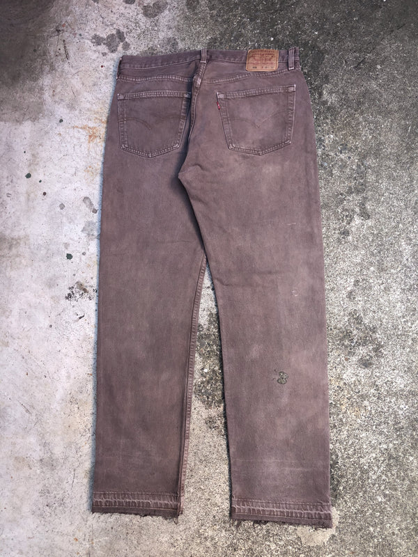 1990s Levis Faded Taupe Brown 501 Released Hem (35X32)