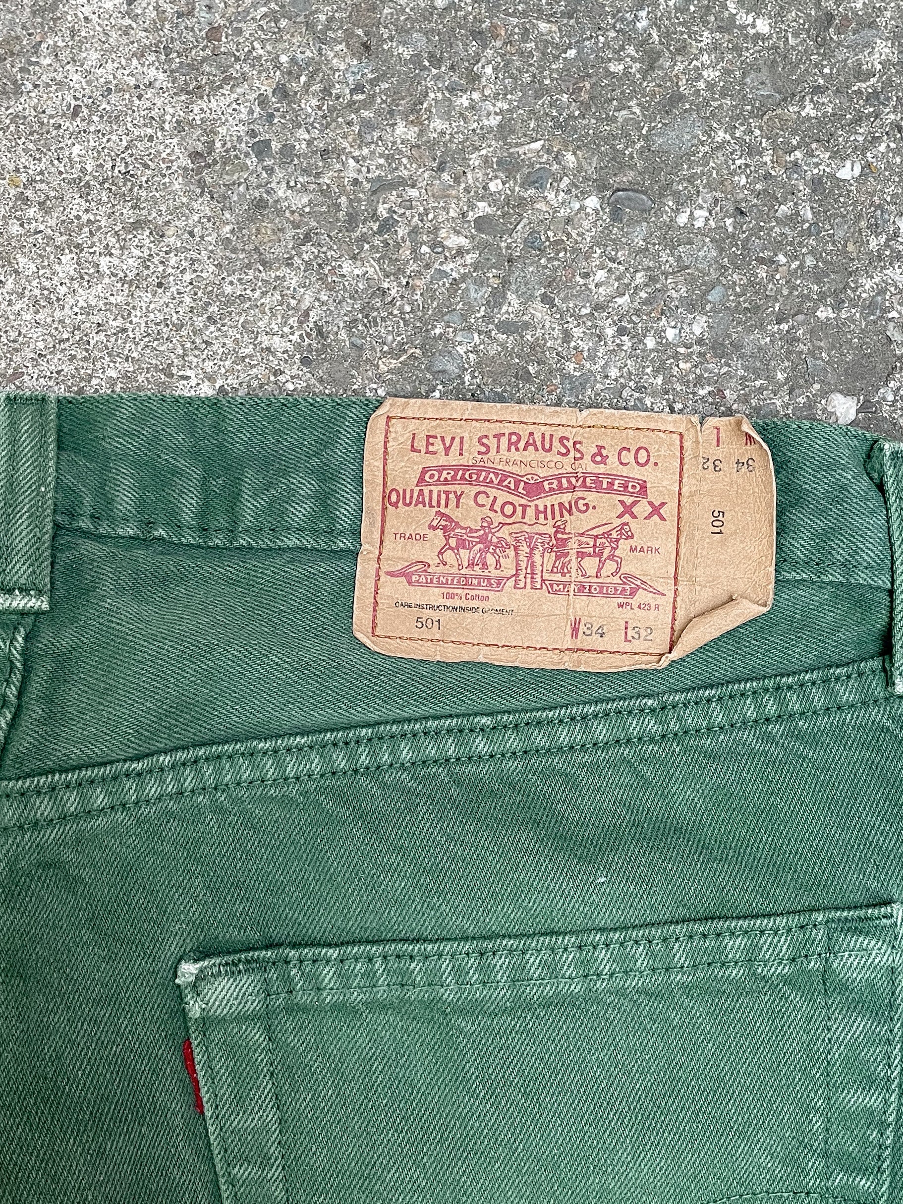 1990s Levi’s Faded Green 501 Released Hem (32X32)