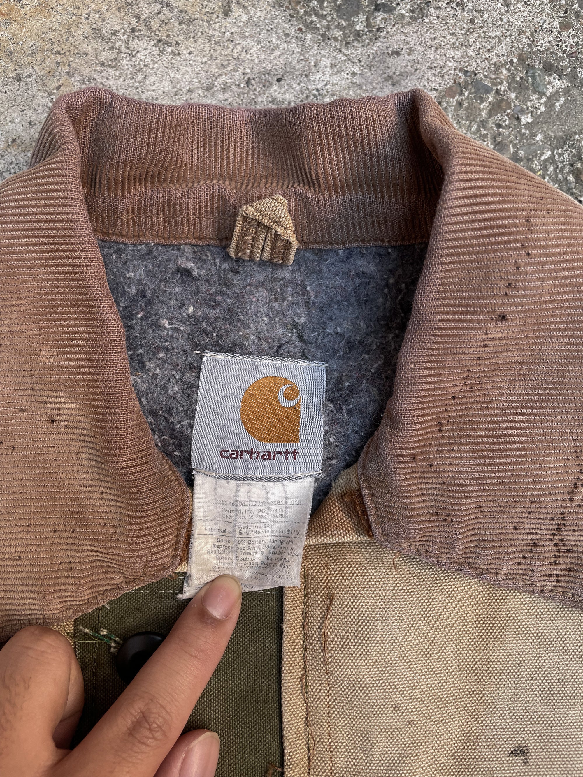 1980s Carhartt Thrashed Military Repair Tan Lined Work Jacket (M/L)