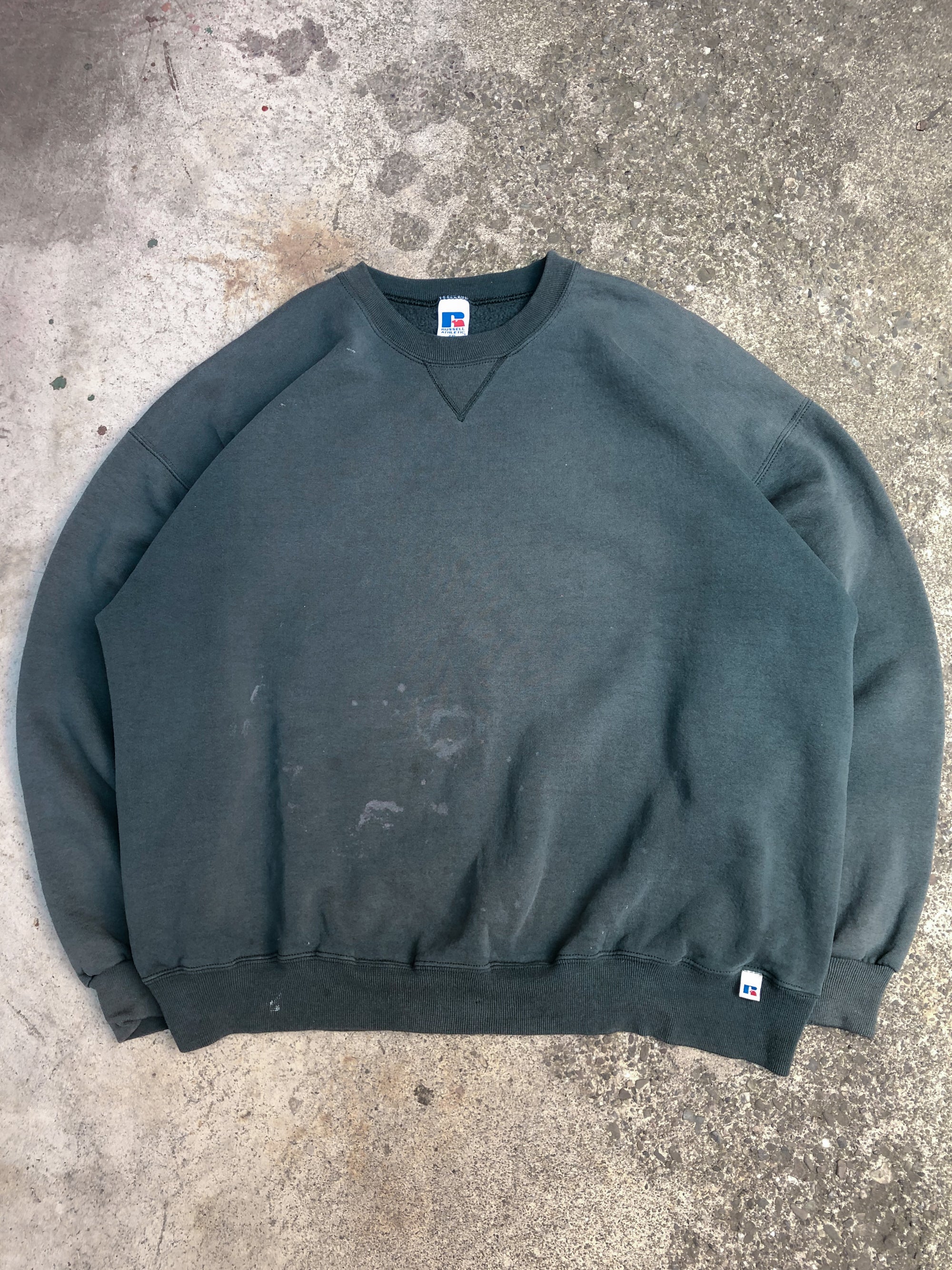 1990s Russell Faded Dark Sea Foam Blank Sweatshirt