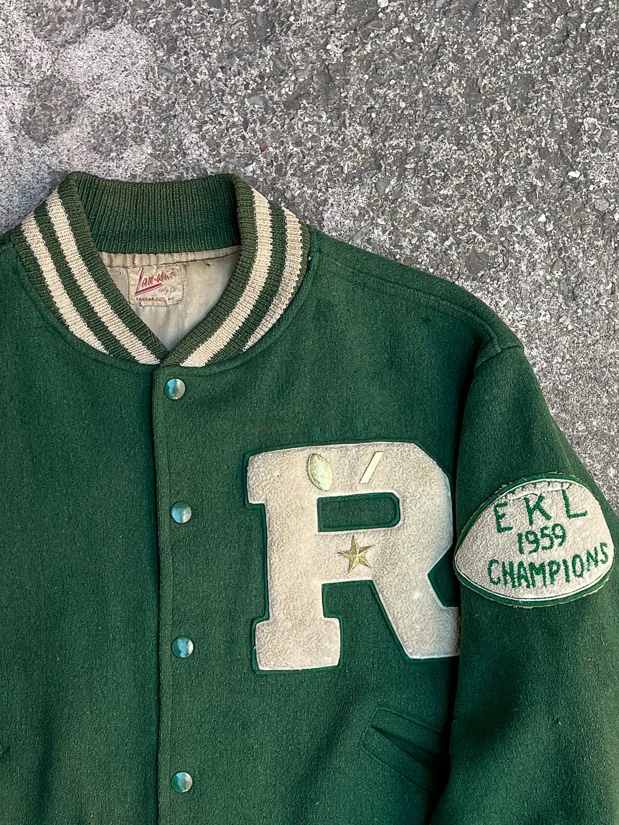 1950s “Rosedale Club” Faded Green Wool Varsity Jacket