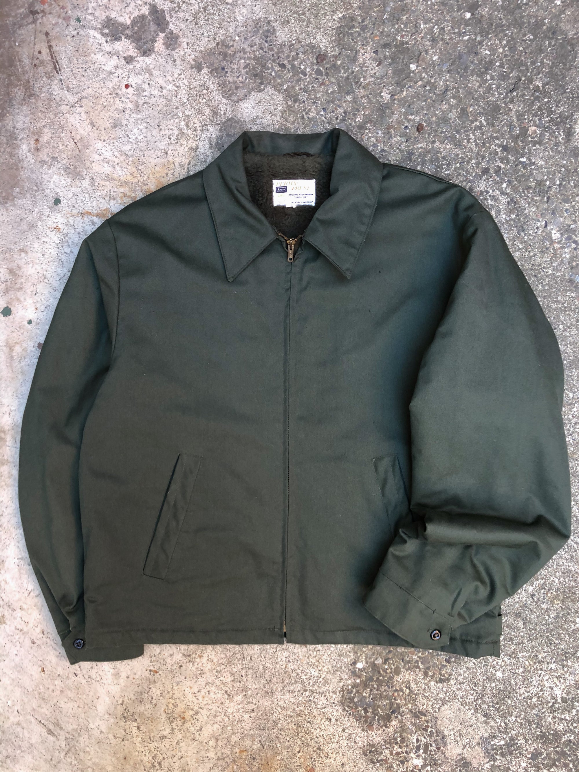 1970s Sears Olive Green Talon Zip Lined Work Jacket