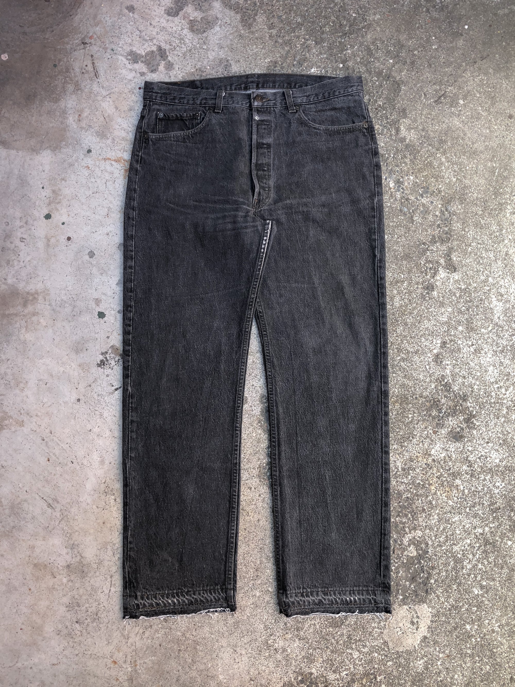 1990s Levis Repaired Dark Graphite 501 Released Hem (36X30)