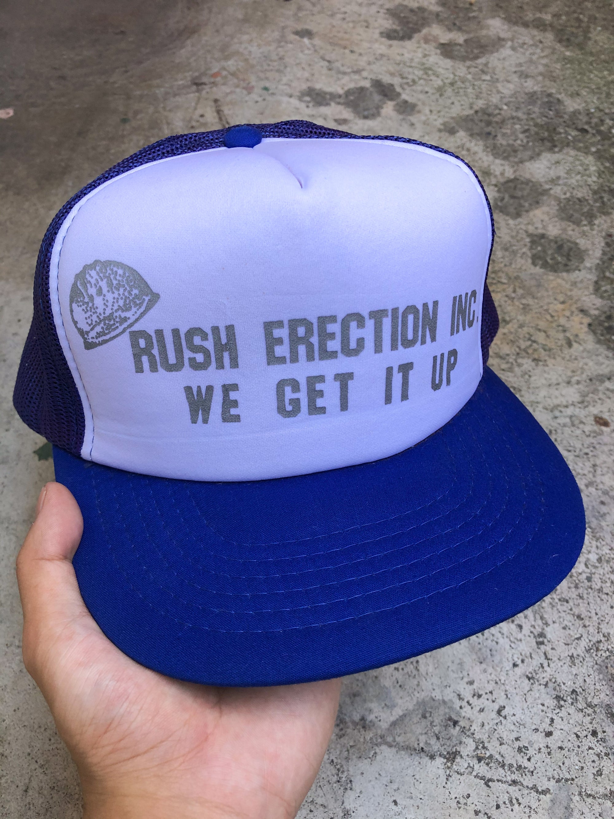 1990s Royal Blue “Rush Erection Inc” Trucker Hat