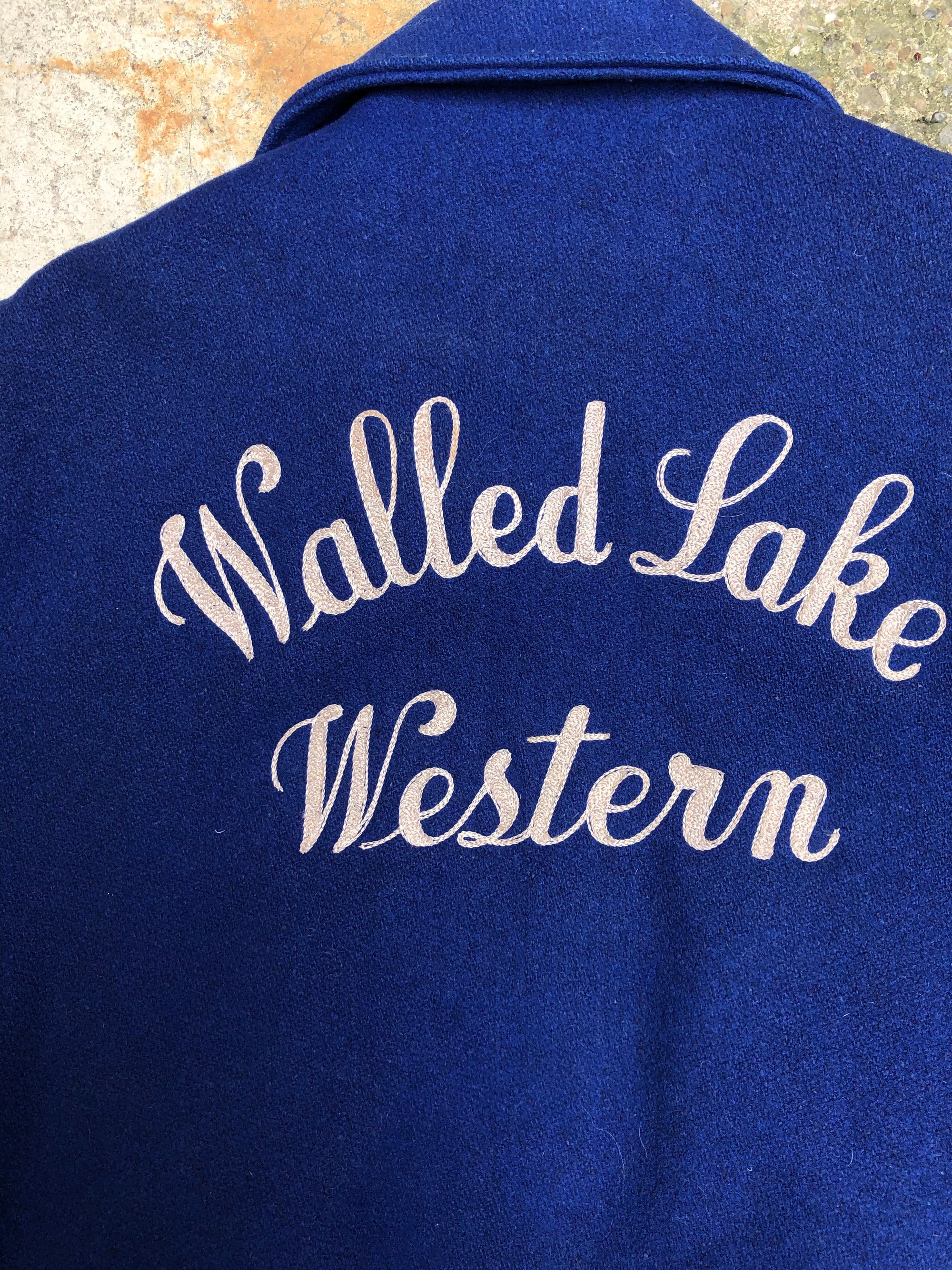 1970s Blue Chain Stitch “Walled Lake Western” Varsity Jacket