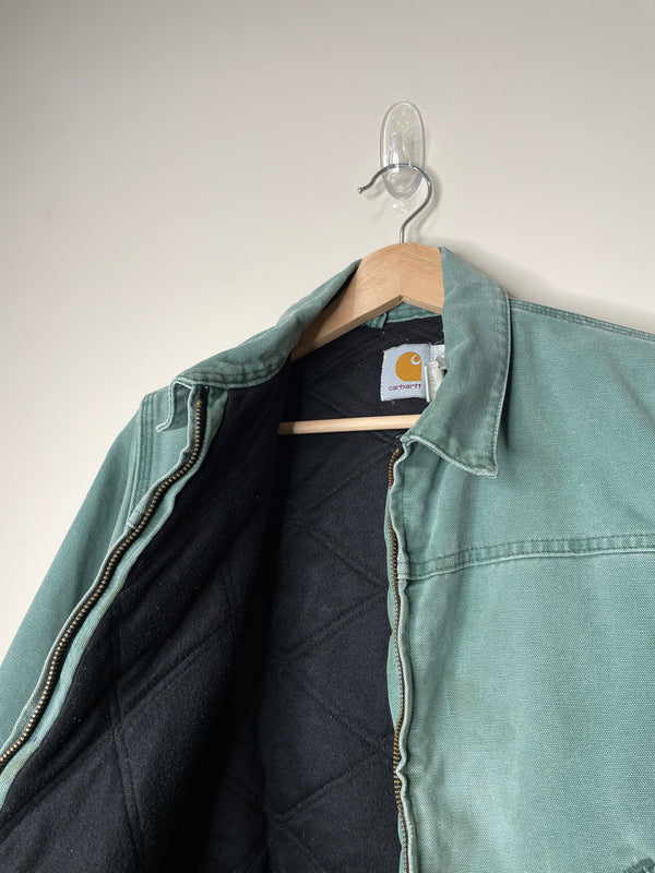 1990s Carhartt Faded Green Youth Santa Fe Work Jacket (M)