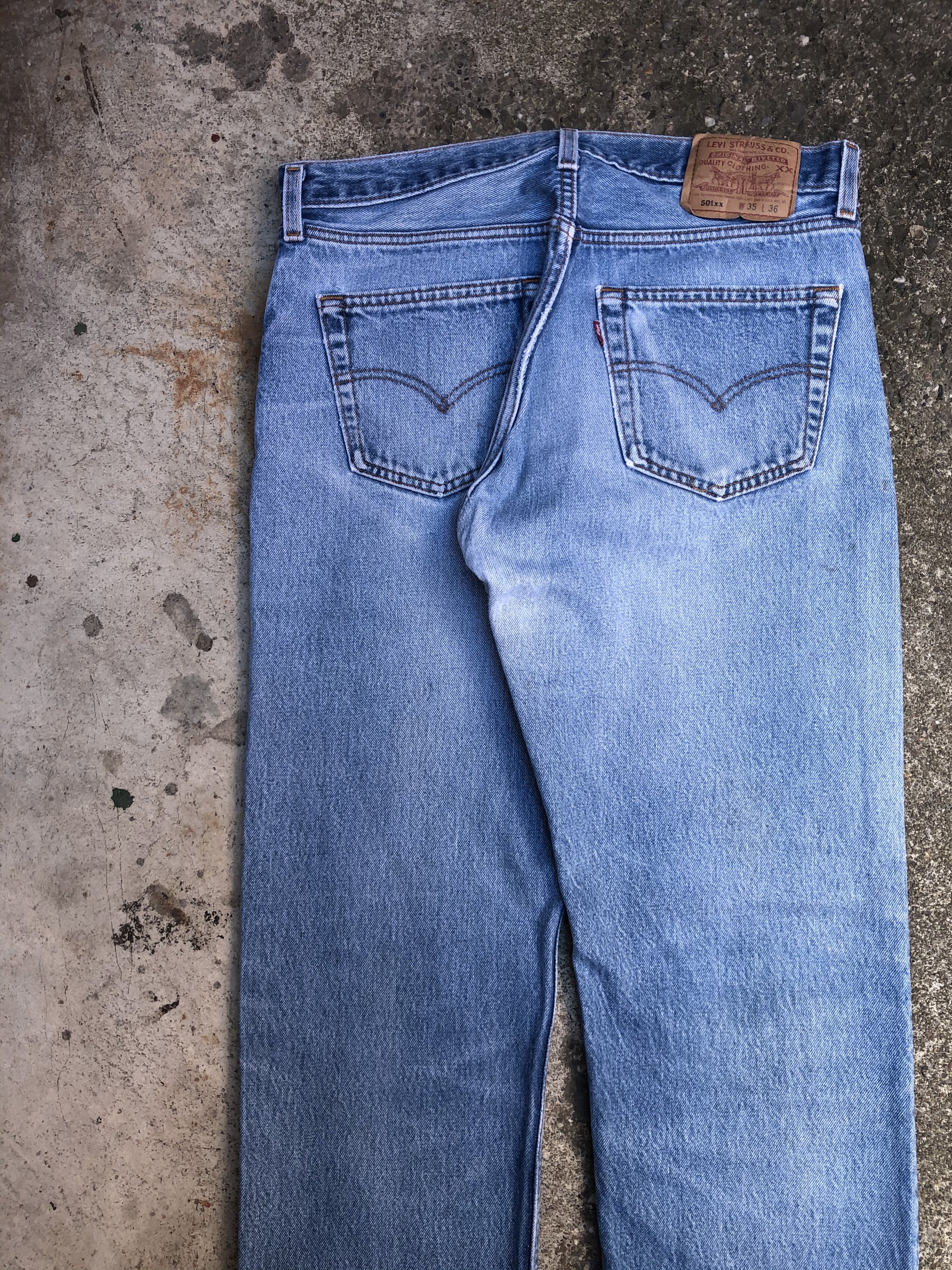 1990s Levis Repaired Faded Blue 501XX (33X31)