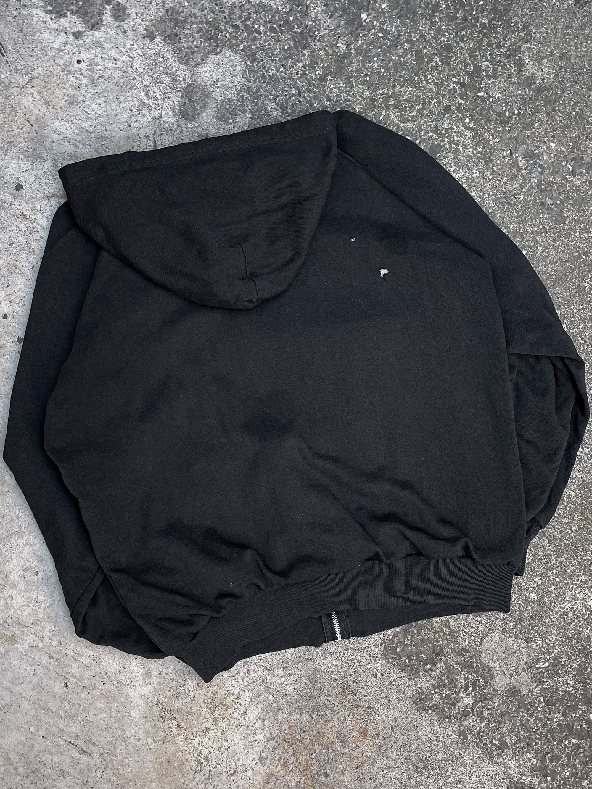 1990s Faded Black Thermal Zip Up Raglan Hoodie