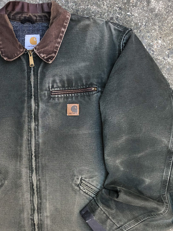 1990s Carhartt Faded Moss Green Lined Work Jacket (XL)