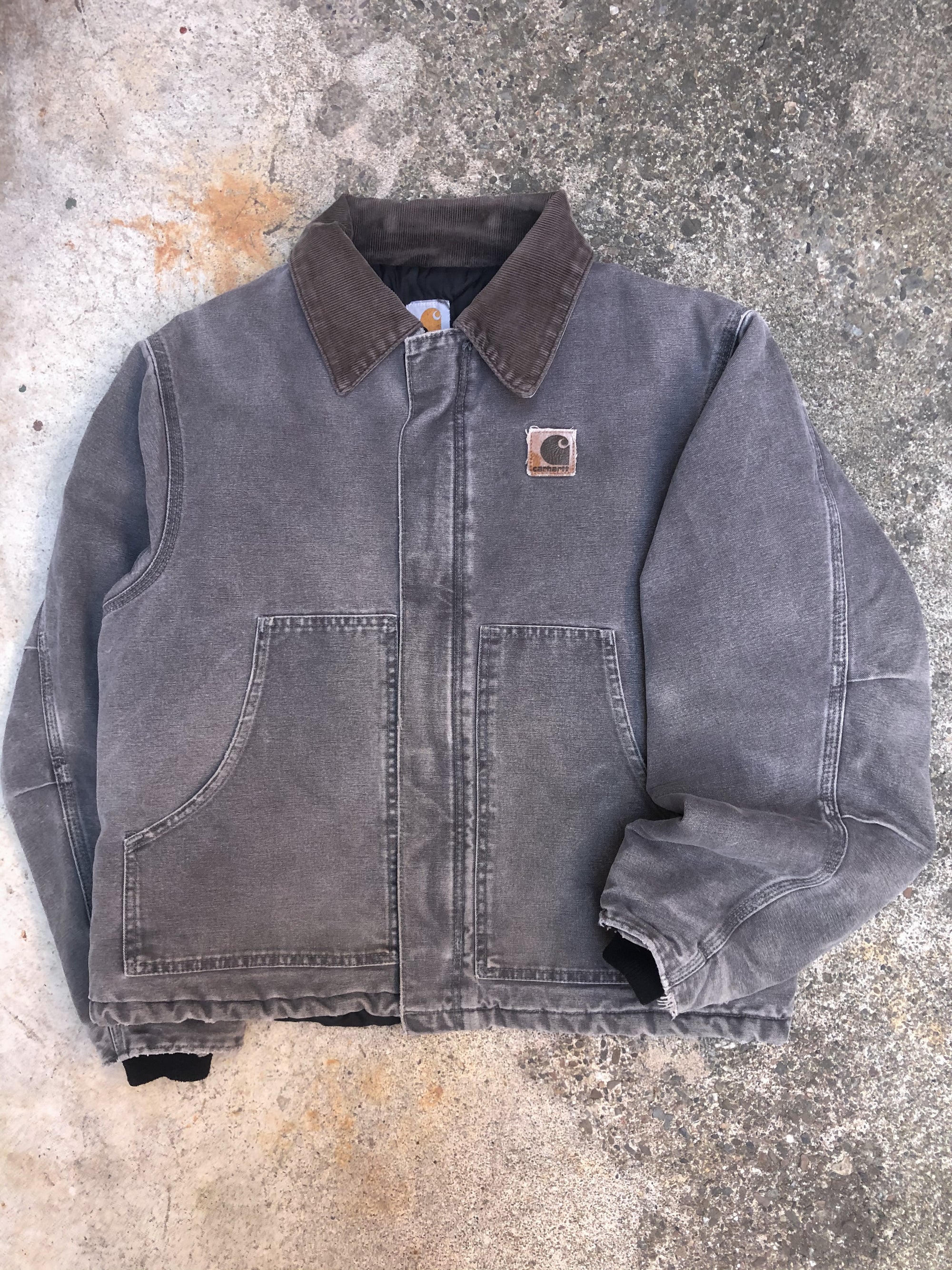 1990s Carhartt Faded Cement Grey Quilted Arctic Jacket (L)