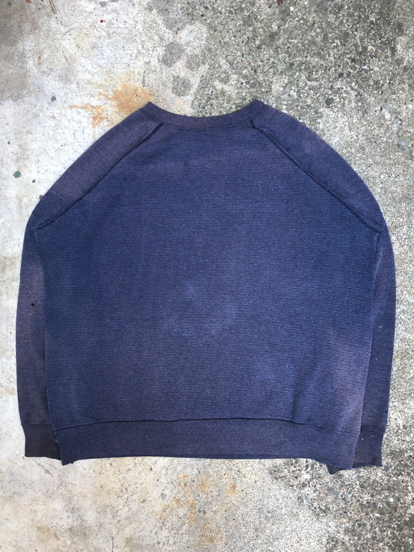 1990s Sun Faded Navy Blank Paint Raglan Sweatshirt