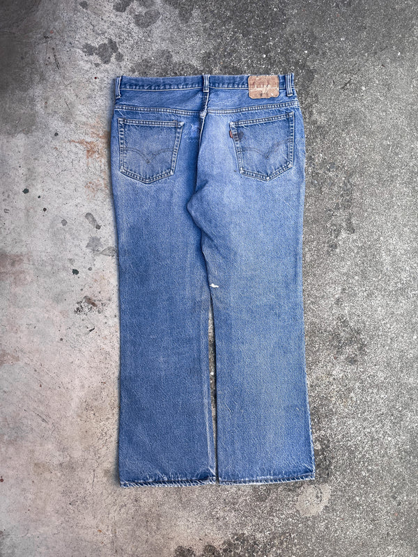 1970s Levis Repaired Worn In Blue 517 Talon Zip (35X29)