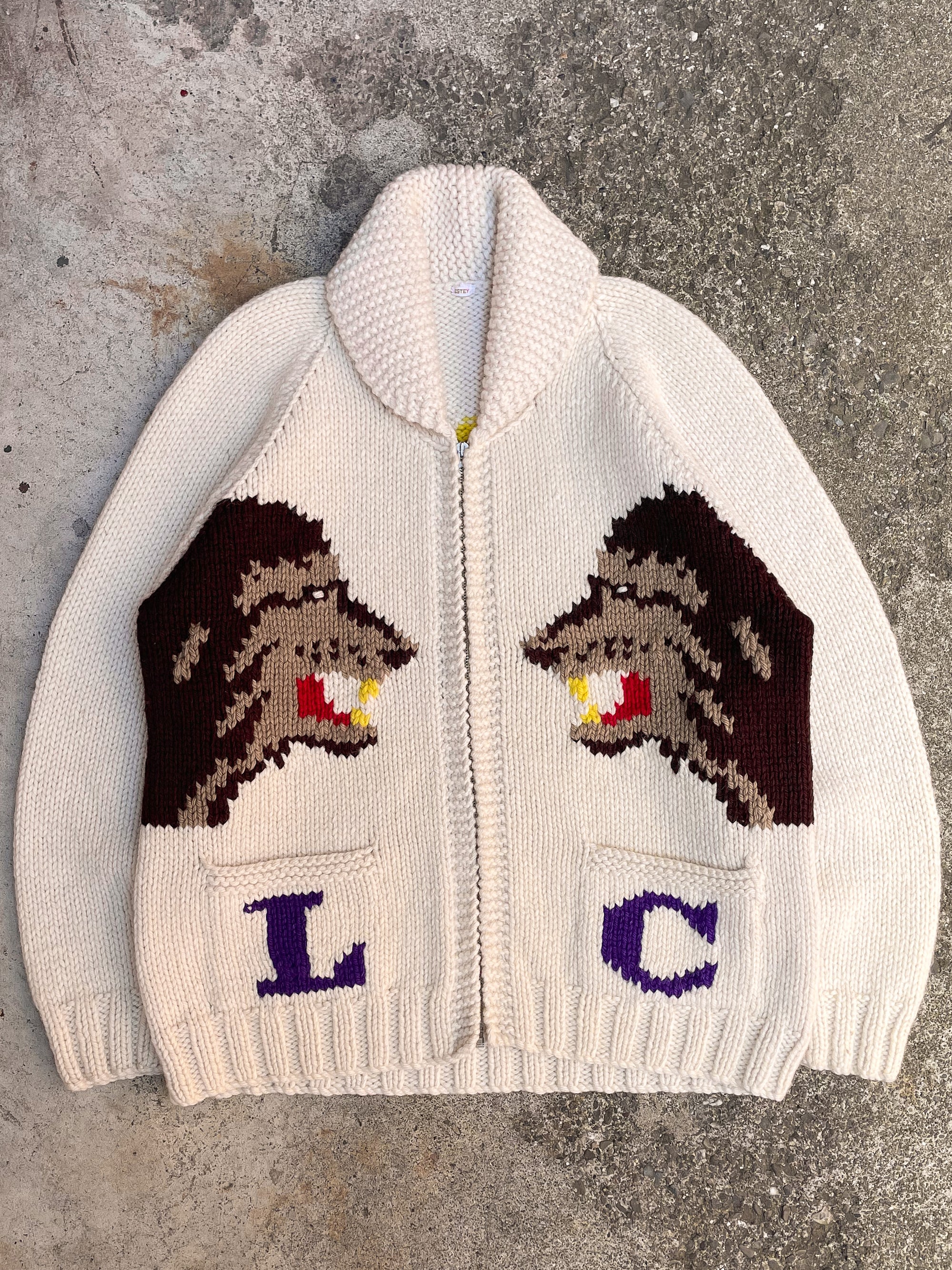 1950s/60s “Lions Club” Cream Cowichan Hand Knit Sweater (L)