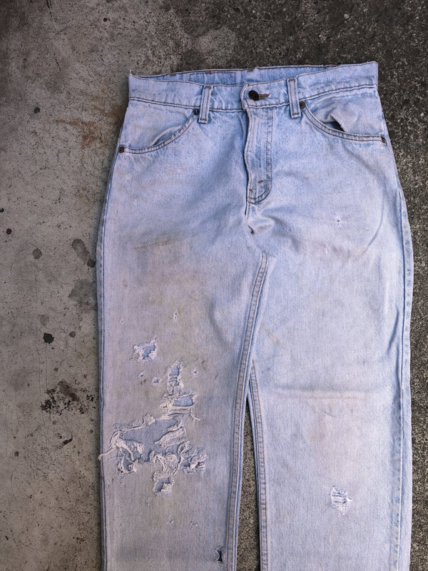 1980s Orange Tab Levis Thrashed Light Wash Blue 506 (28X28)