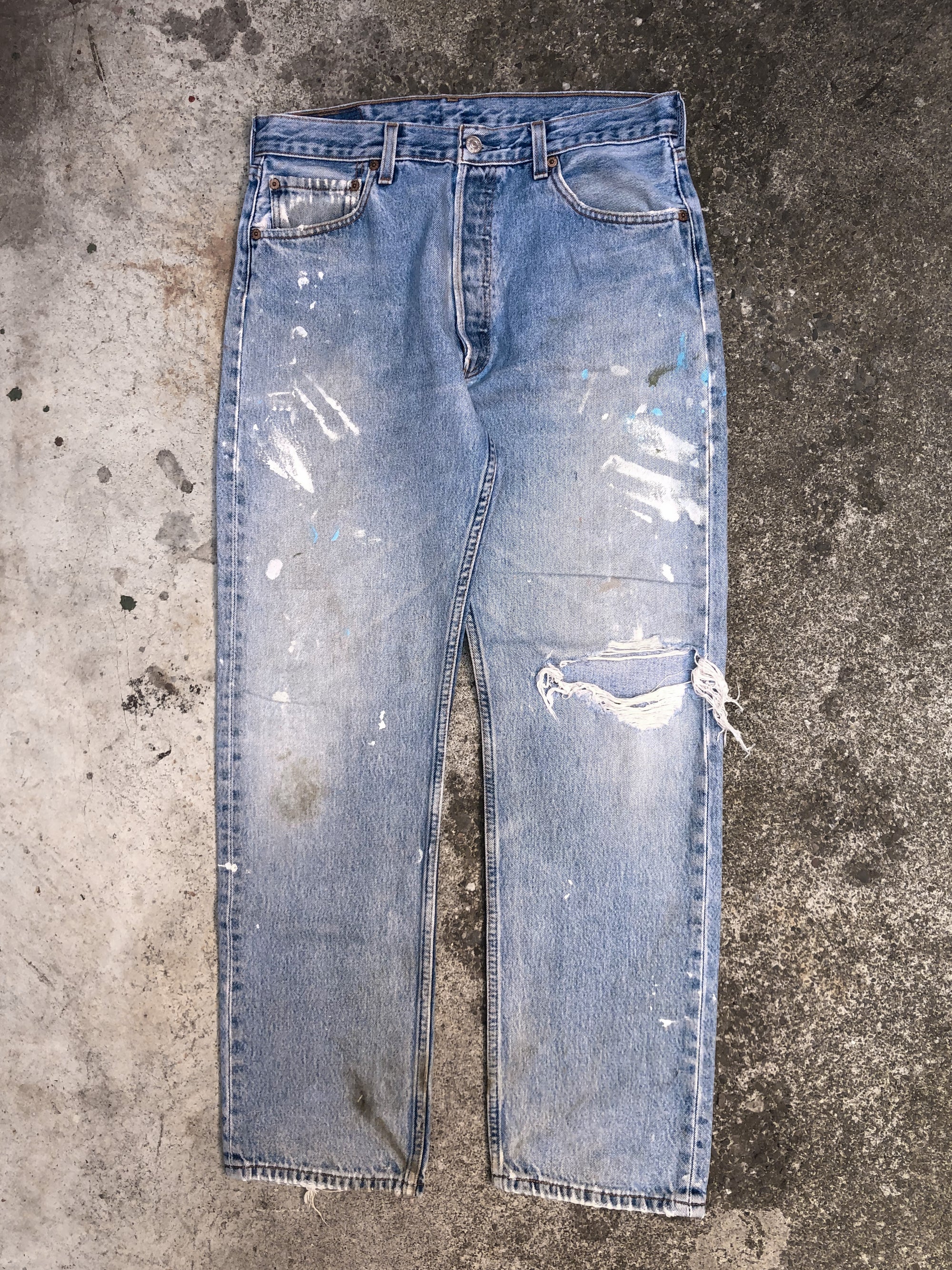 1990s Levis Painted Distressed Faded Blue 501 (32X30)