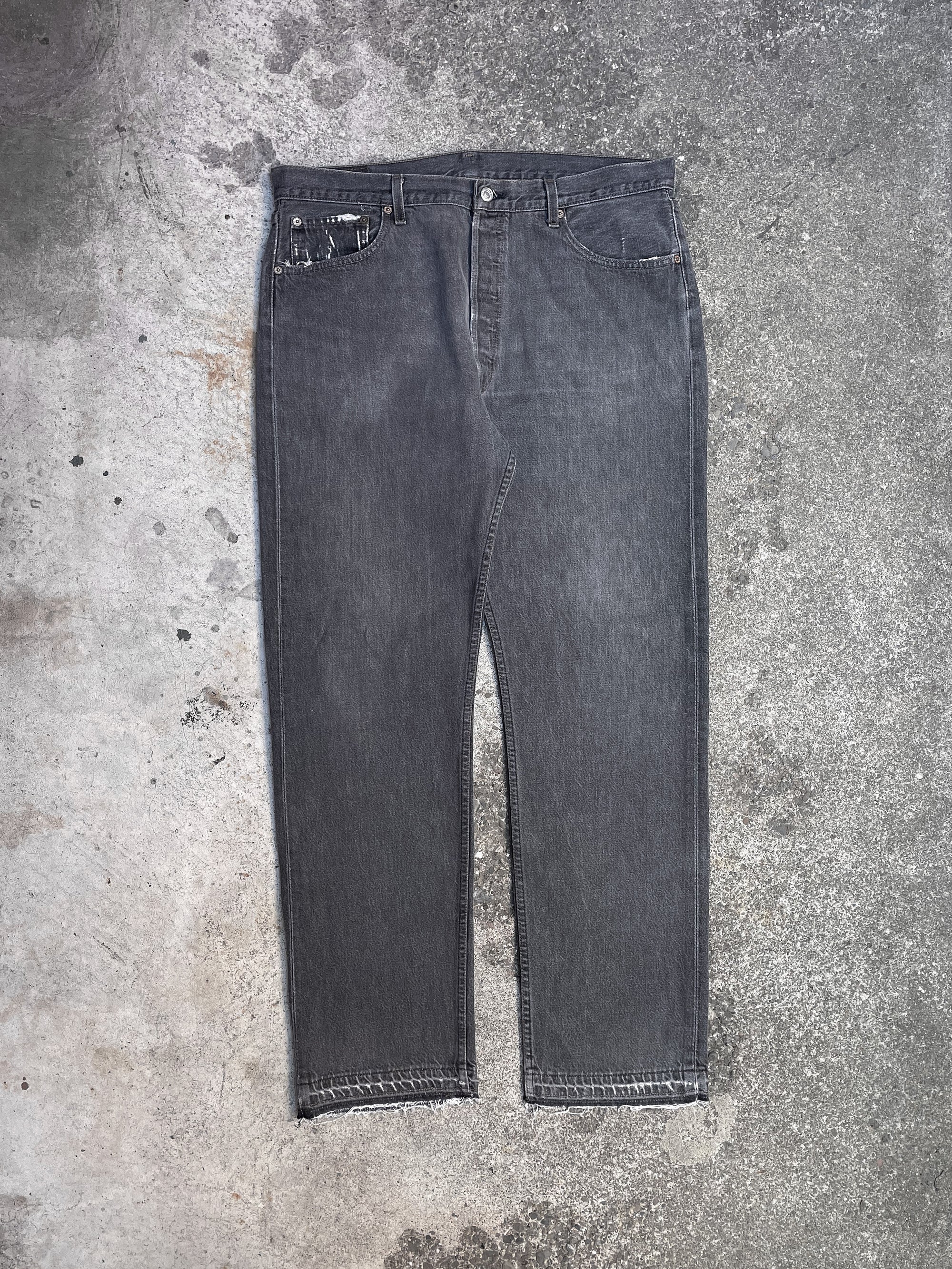 1990s Levi’s Repaired Faded Grey 501 Released Hem (36X31)
