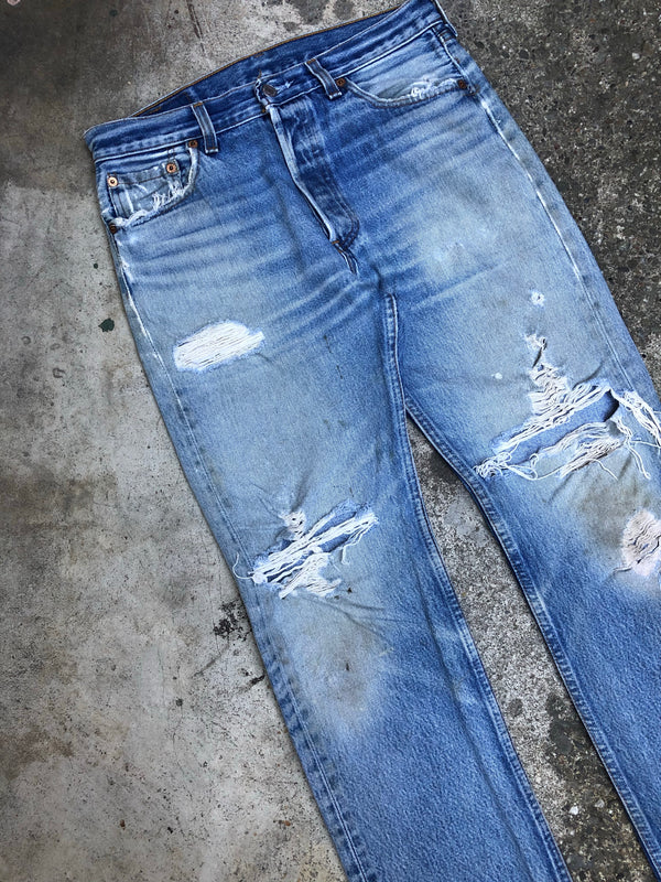 1990s Levis Thrashed Blue 501XX (30X29)