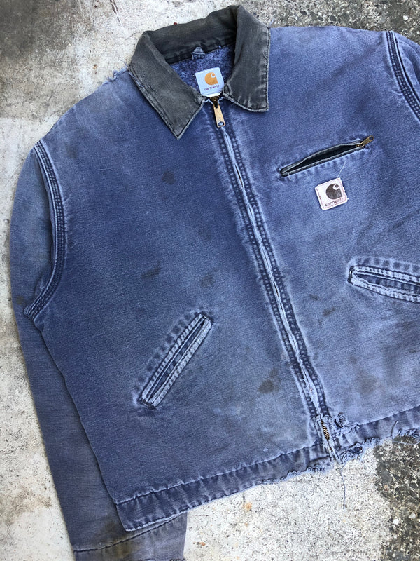 1990s Carhartt Sun Faded Petrol Blue Lined Work Jacket