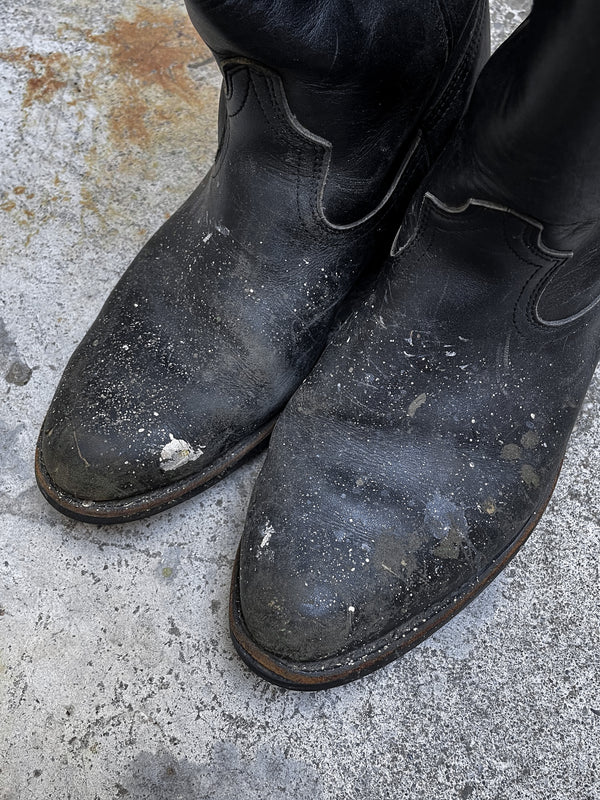 1970s/80s Montgomery Ward Painted Black Leather Goodyear Welt Cowboy Work Boots