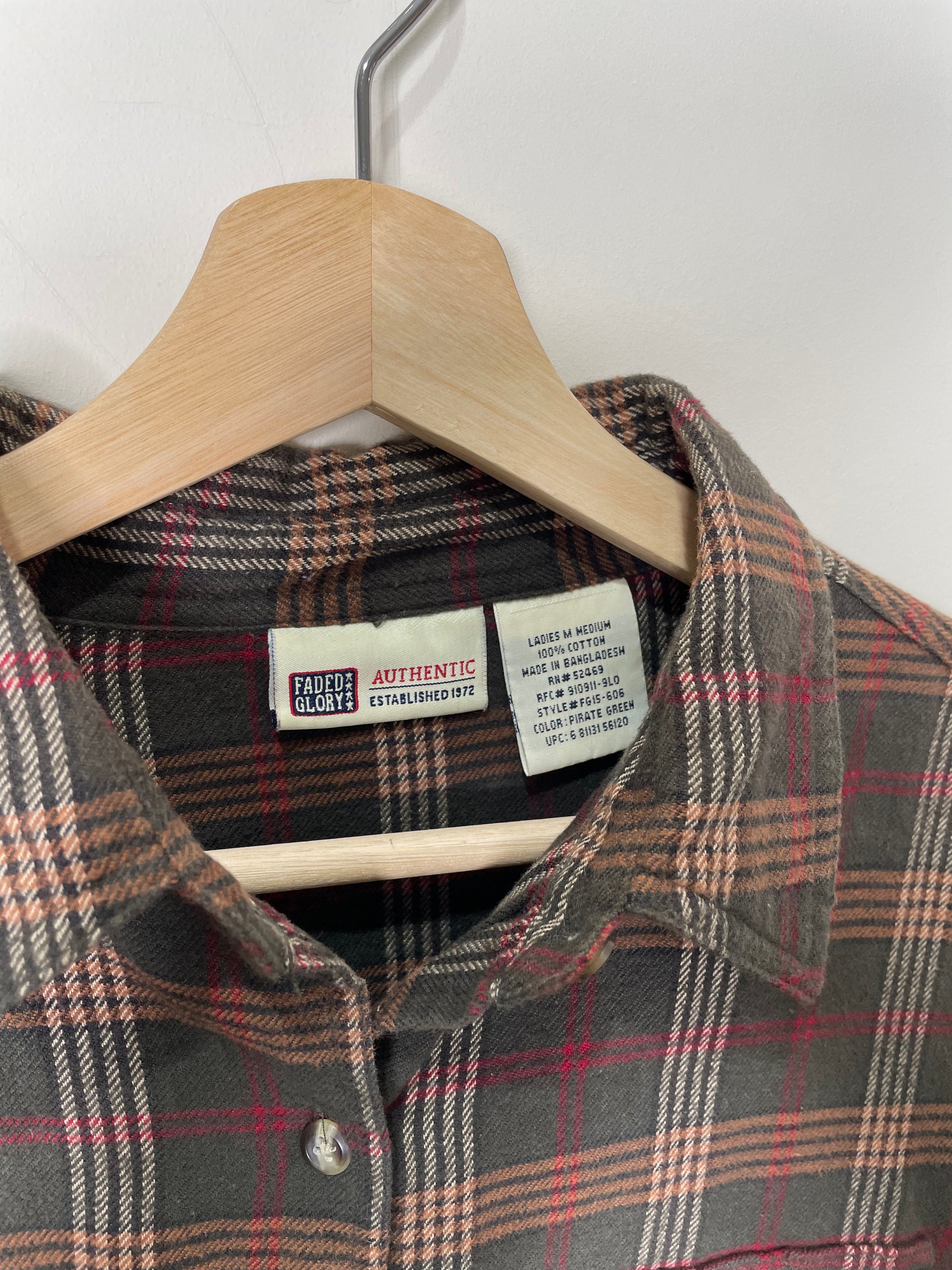 2000s Faded Olive Plaid Flannel Shirt (S/M)