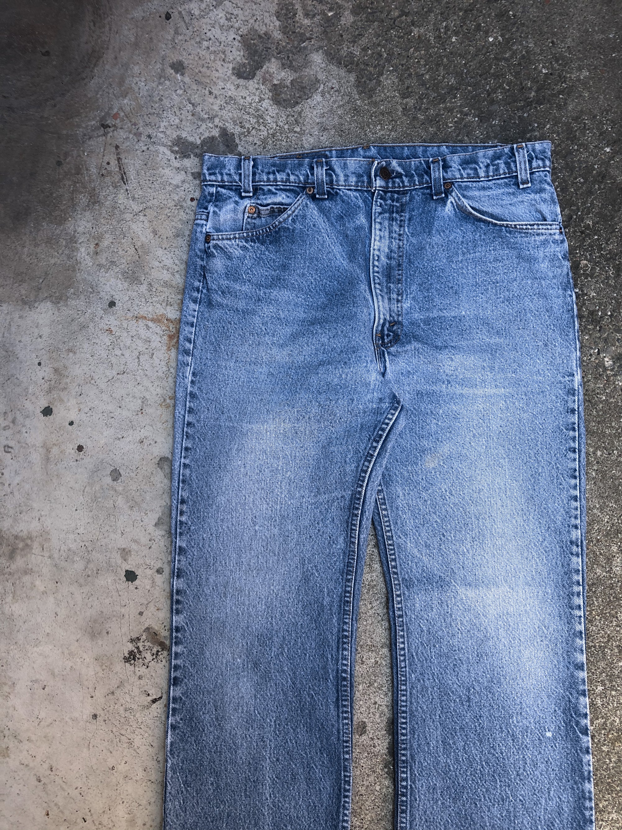 1990s Orange Tab Levis Worn In Blue 517 (36X32)