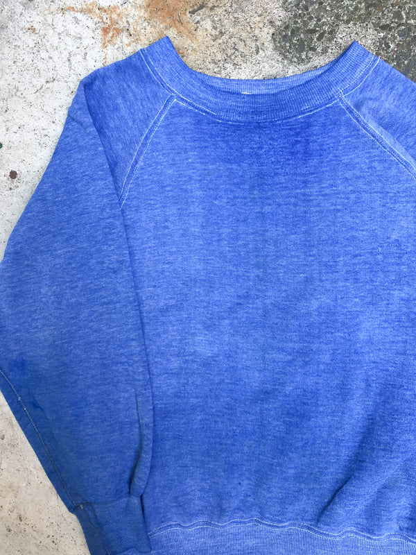 1980s Faded Worn In Blue Blank Raglan Sweatshirt