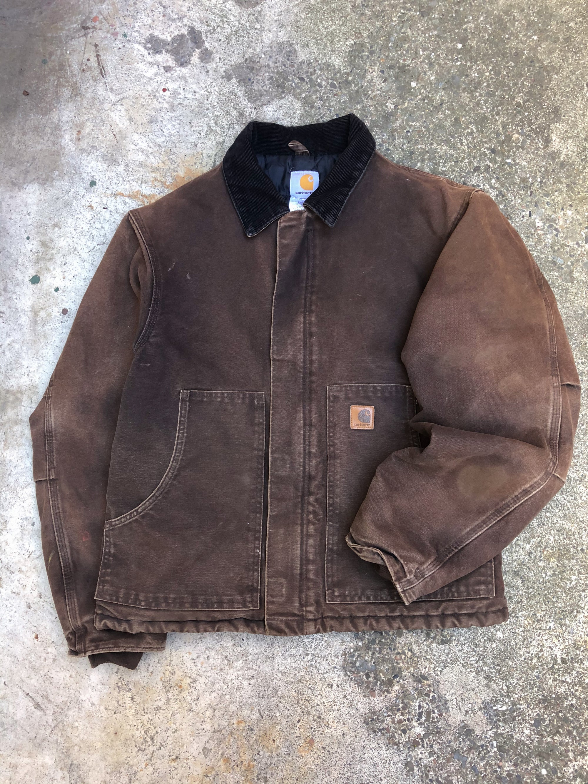 1990s Carhartt Faded Dark Brown Quilted Arctic Jacket (M)