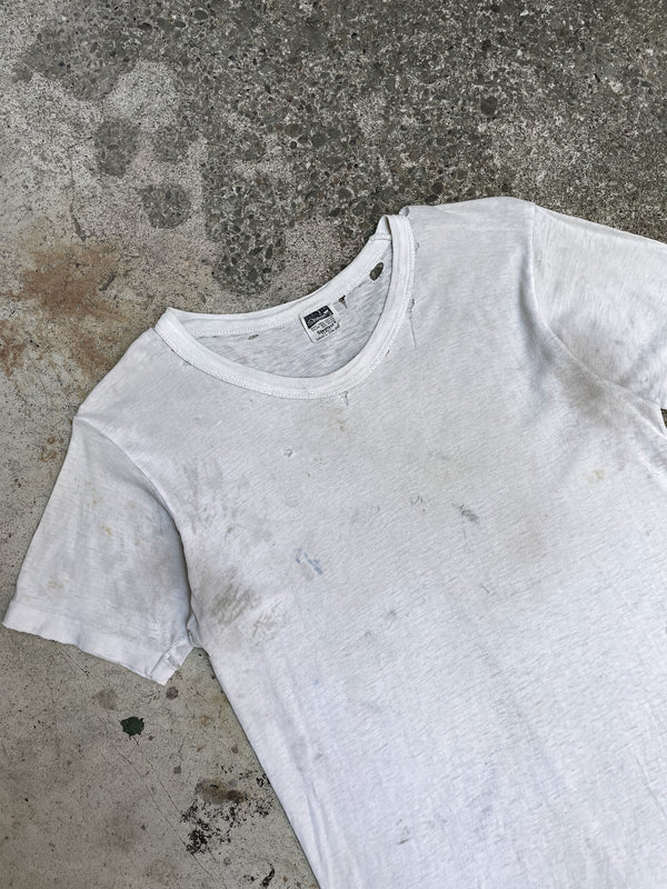 1960s Worn In Distressed White Blank Single Stitched Tee