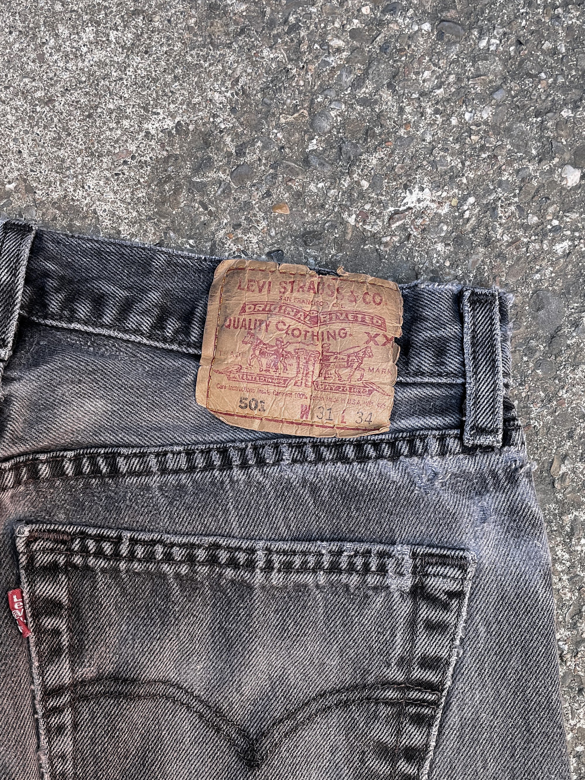 1990s Levi’s Distressed Faded Black Charcoal 501 (29X31)