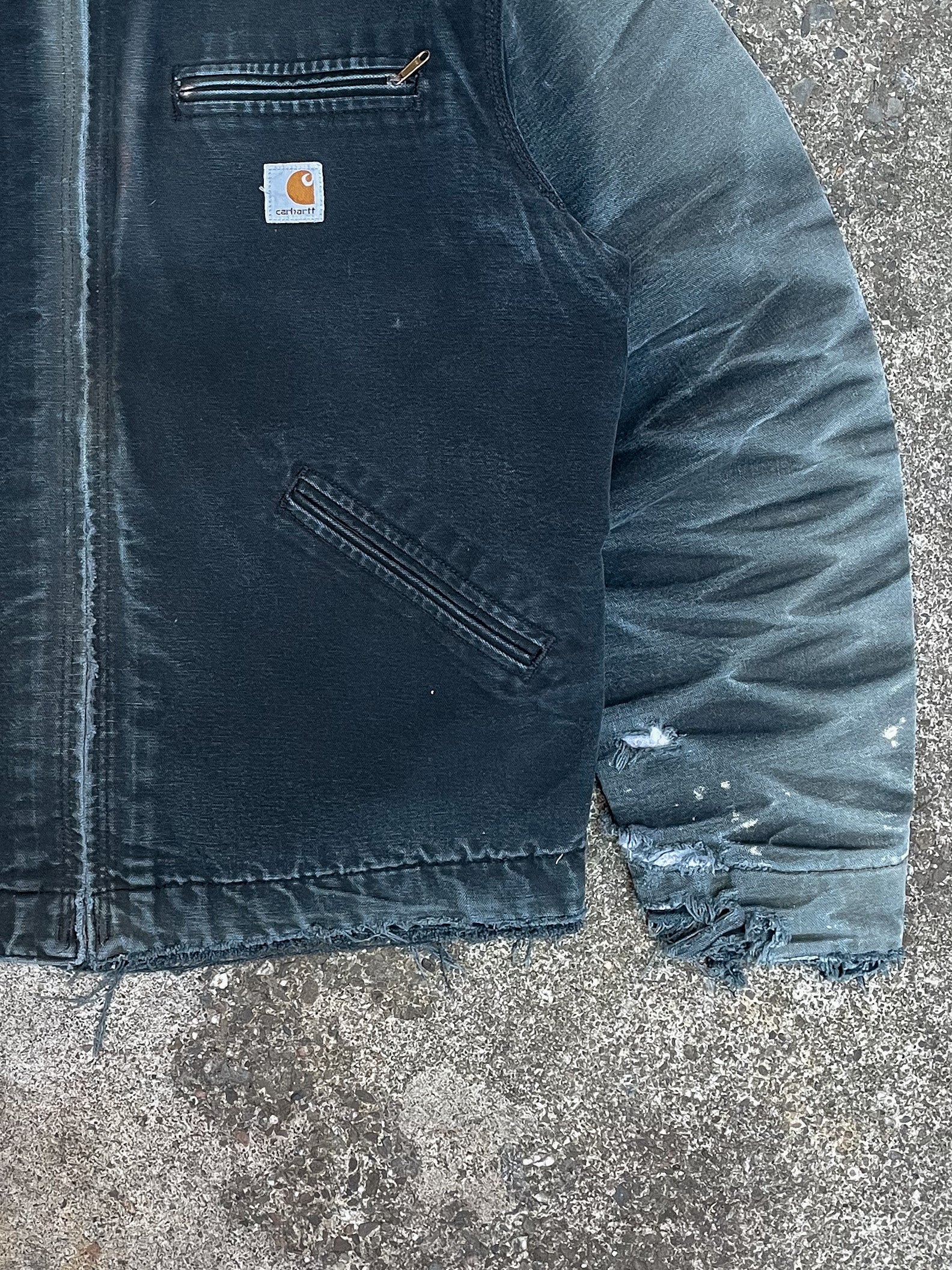 Vintage Carhartt Thrashed Sun Faded Black Lined Work Jacket (M)