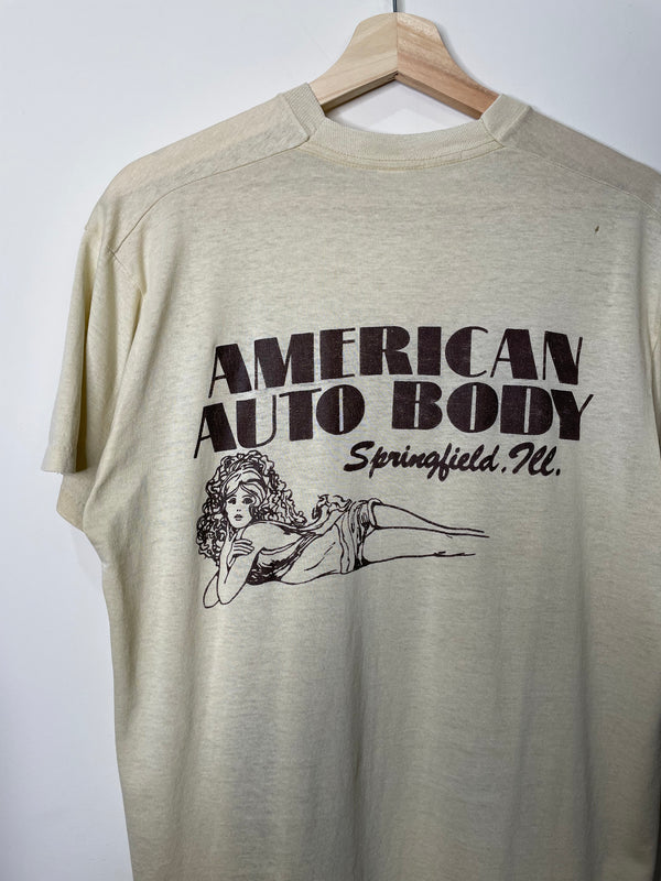 1980s “American Auto Body” Cream Single Stitched Tee