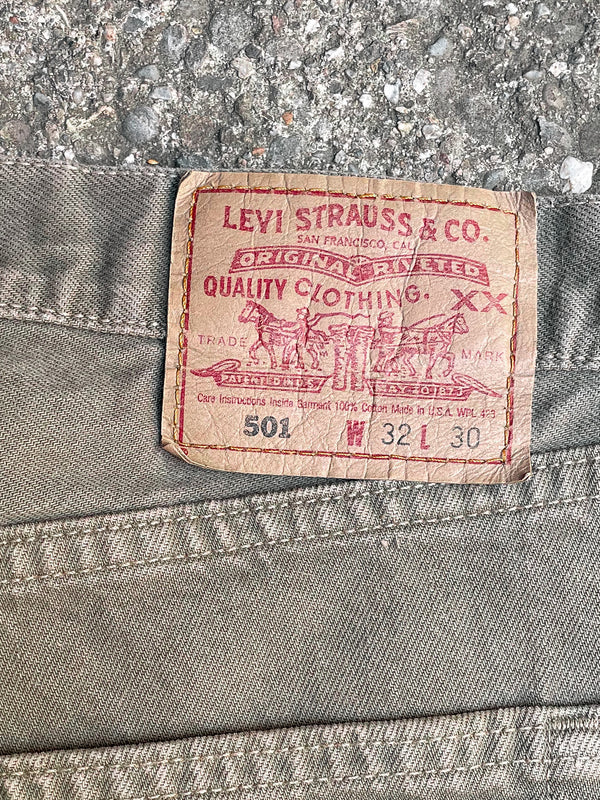 Vintage Levi’s Faded Sage Green 501 Released Hem (31X31)