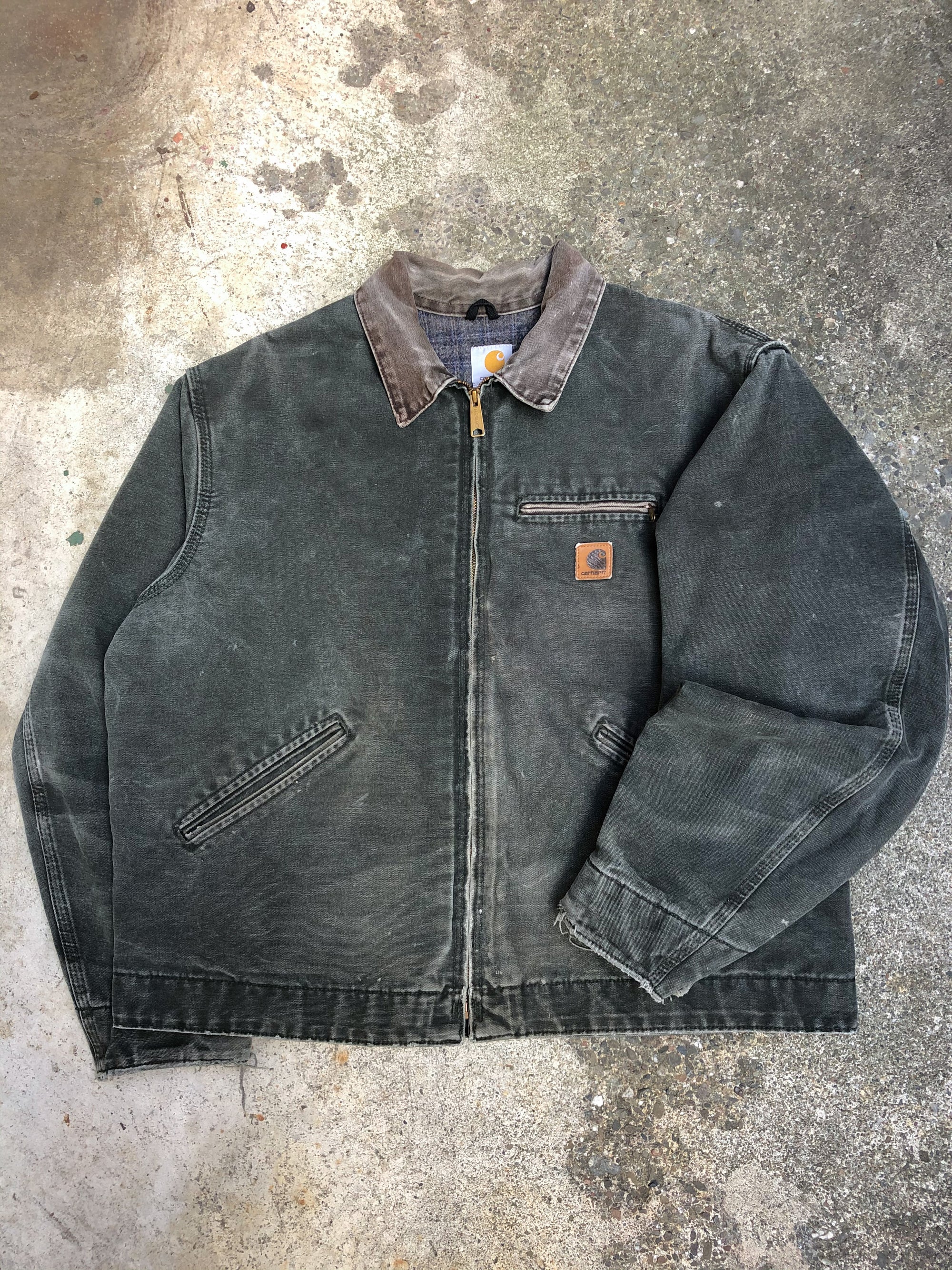 1990s Carhartt Faded Moss Green Lined Work Jacket (XL)