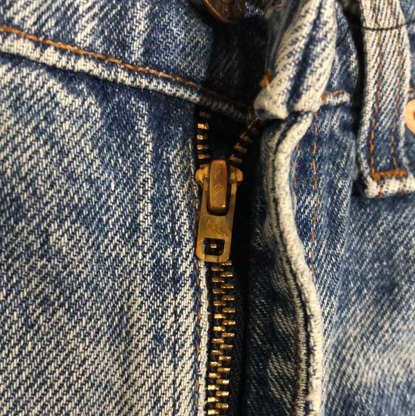 1980s Orange Tab Levis Distressed Blue 517 Talon Zip (34X27)