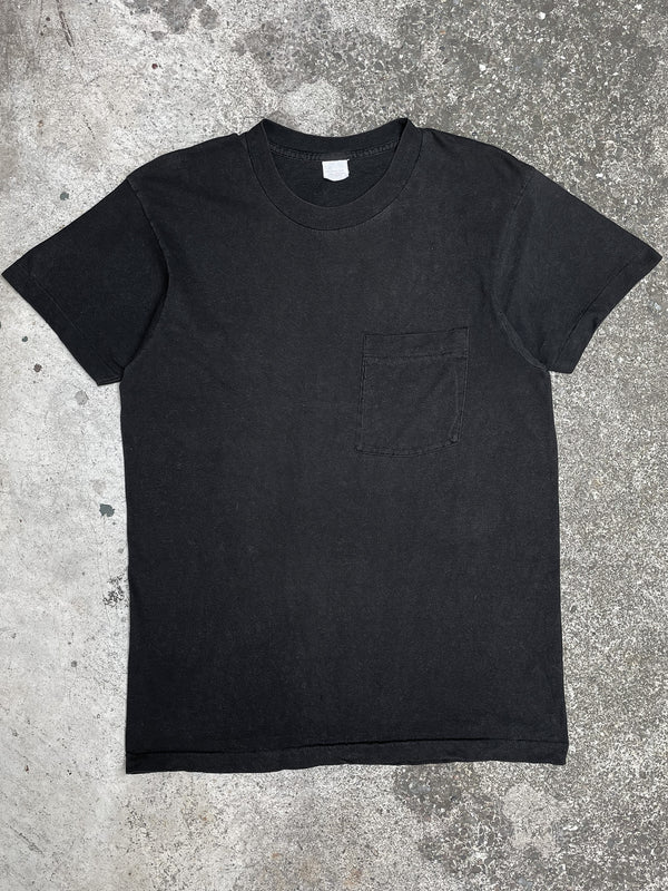 1990s Faded Black Single Stitched Selvedge Pocket Tee