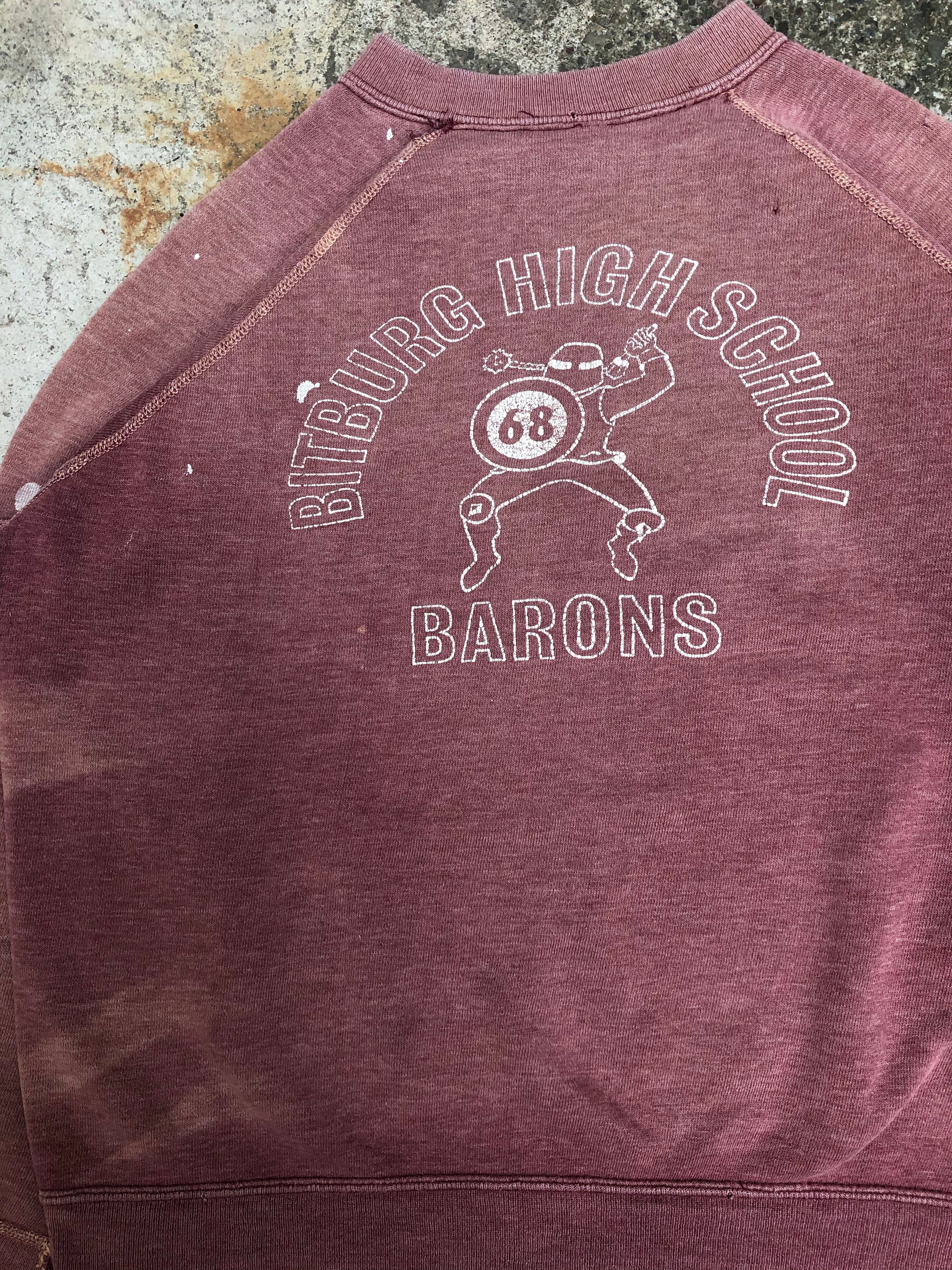 1960s Sun Faded Paint “Bitburg High School Barons” Raglan Sweatshirt