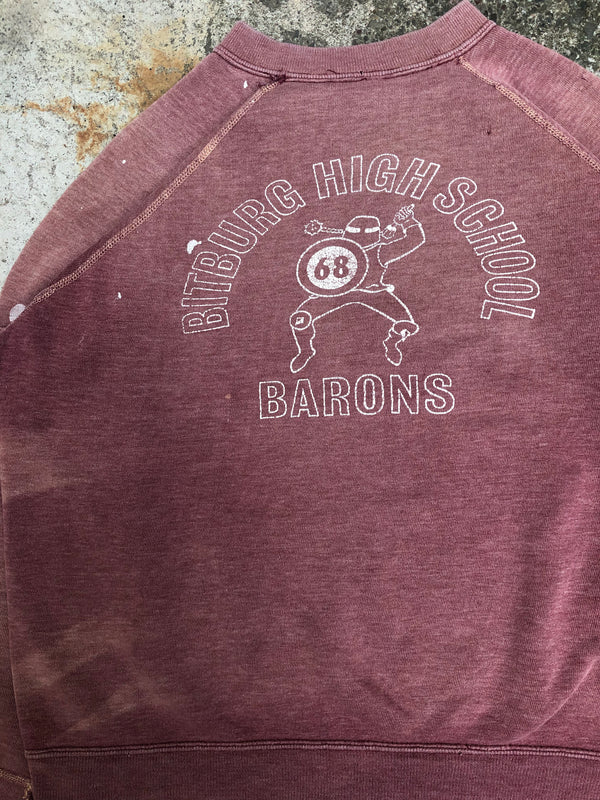 1960s Sun Faded Paint “Bitburg High School Barons” Raglan Sweatshirt