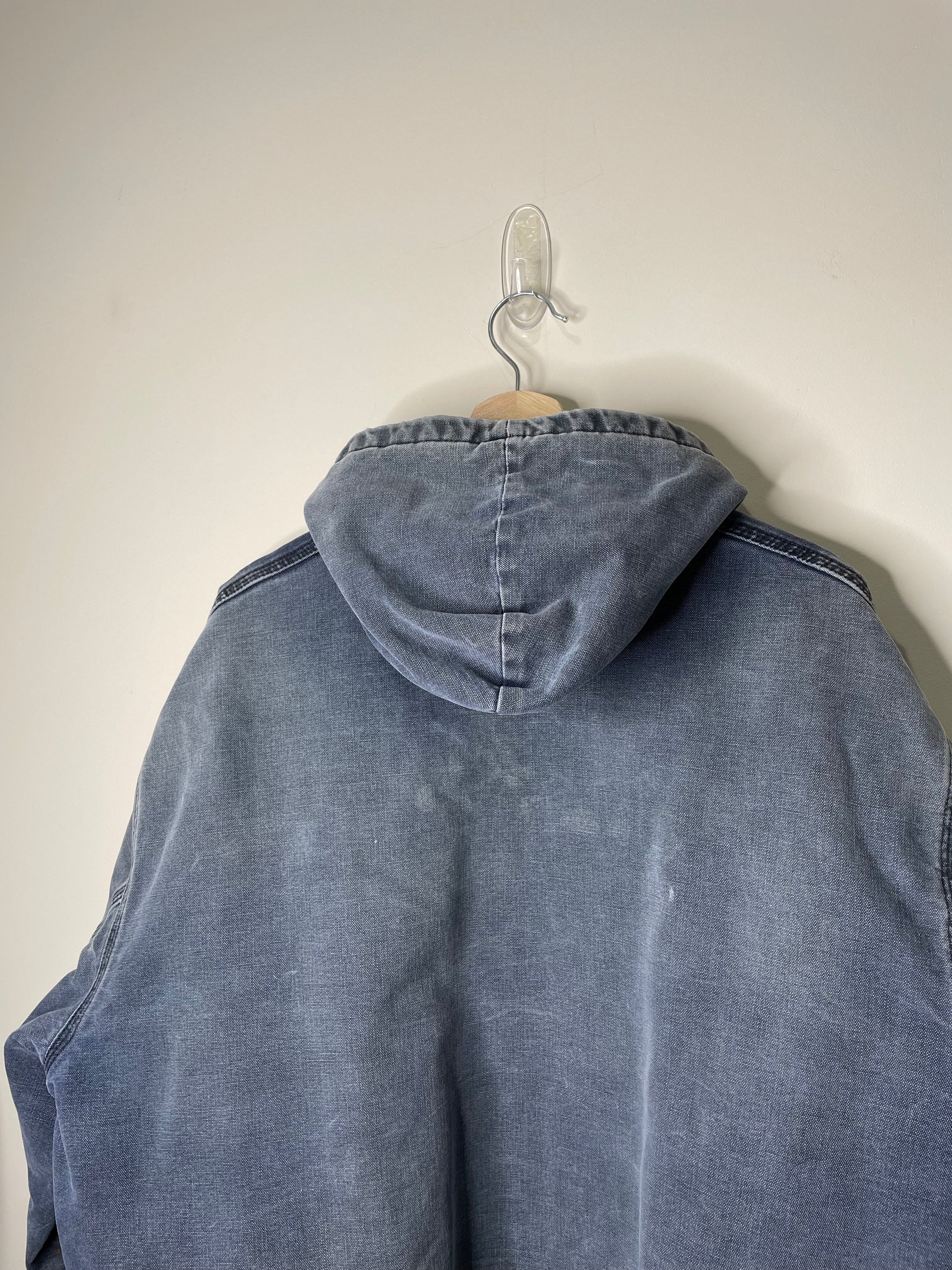 1990s Carhartt Faded Blue JQ283 Hooded Work Jacket (XXL 1990s Carhartt Faded Blue JQ283 Hooded Work Jacket (XXL