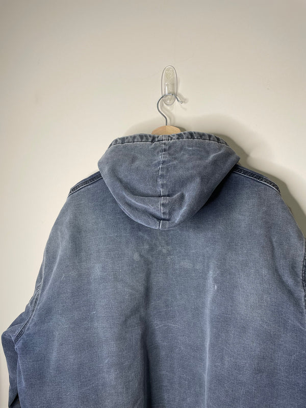 1990s Carhartt Sun Faded Blue Hooded Work Jacket (XXL)