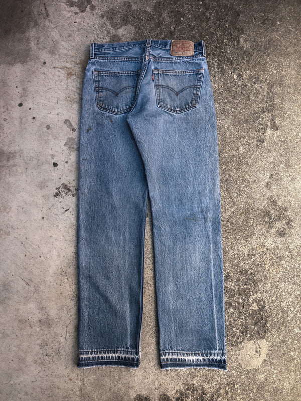 1990s Levis Distressed Worn In Blue 501XX Released Hem (30X30)