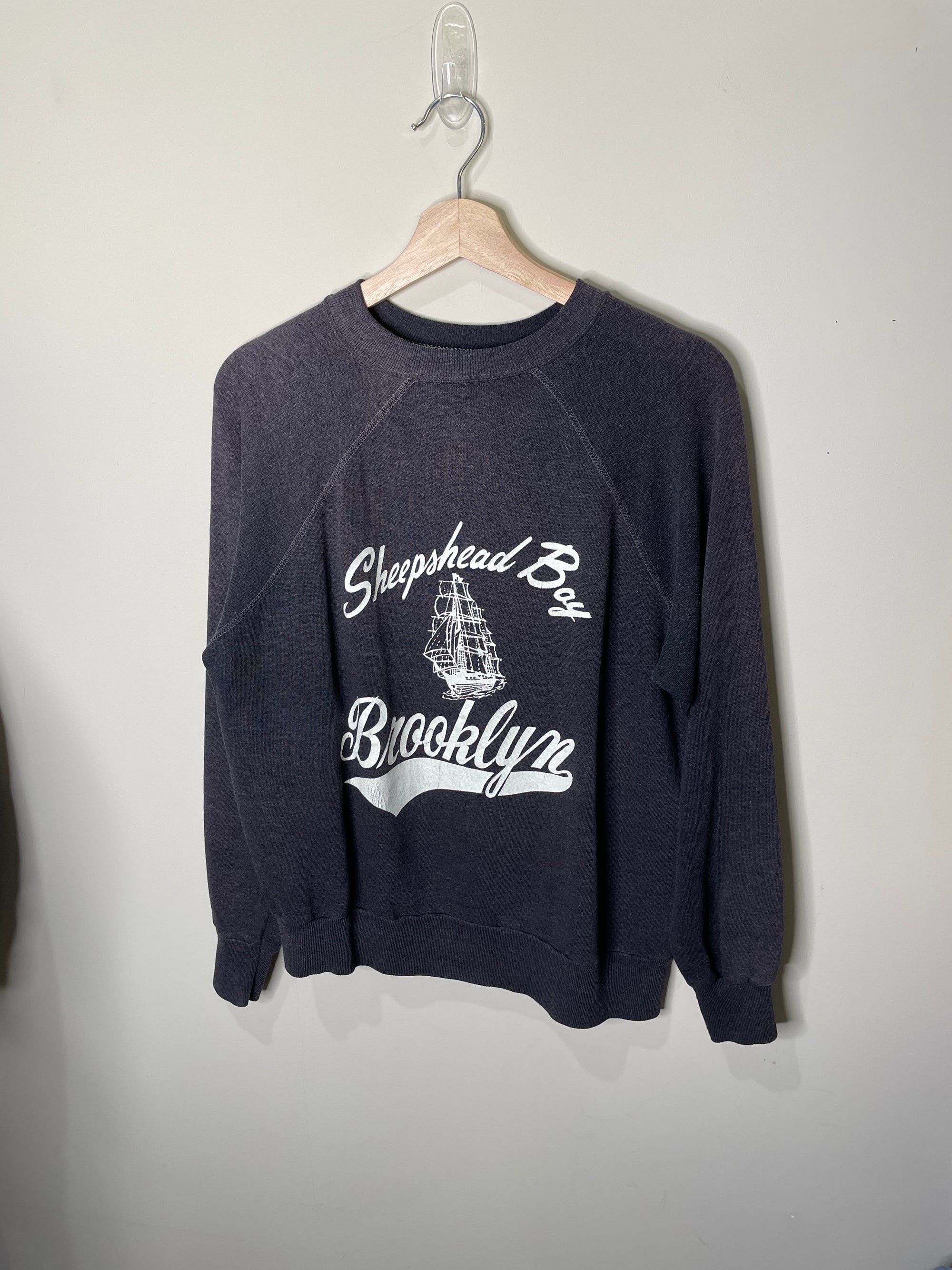 1970s/80s Faded Black “Brooklyn” Raglan Sweatshirt (M)