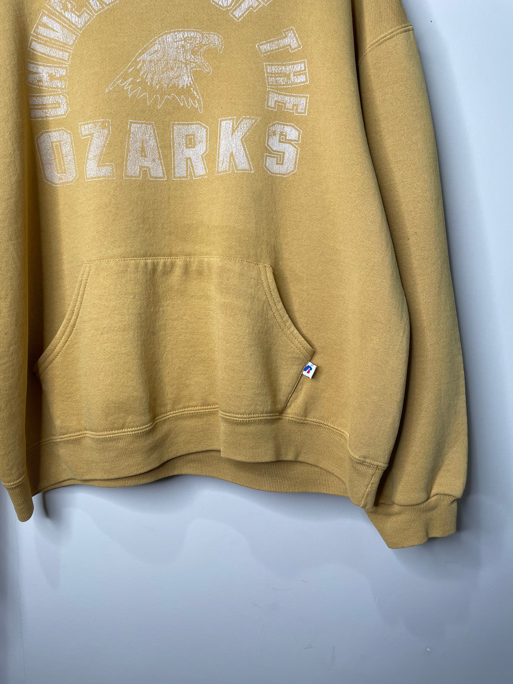 Russell “University of the Ozarks” Faded Yellow Hoodie (L)