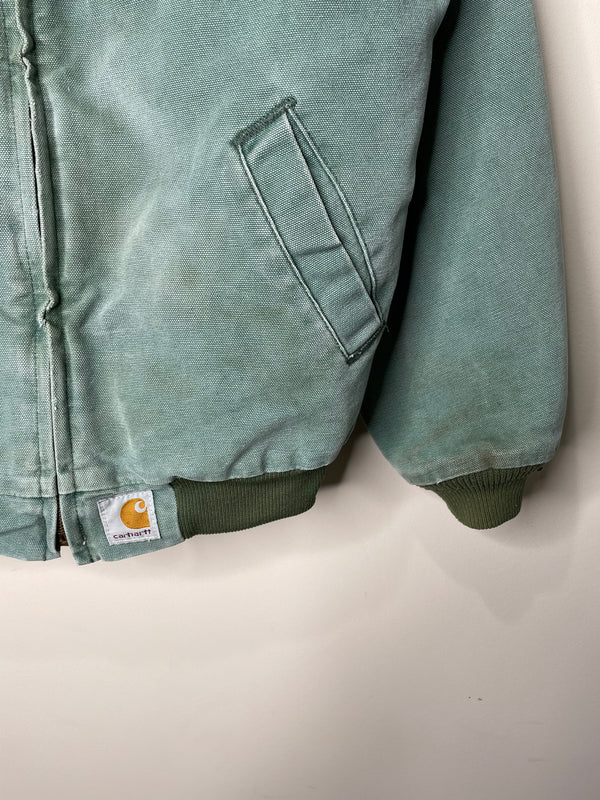 1990s Carhartt Faded Green Youth Santa Fe Work Jacket (M)