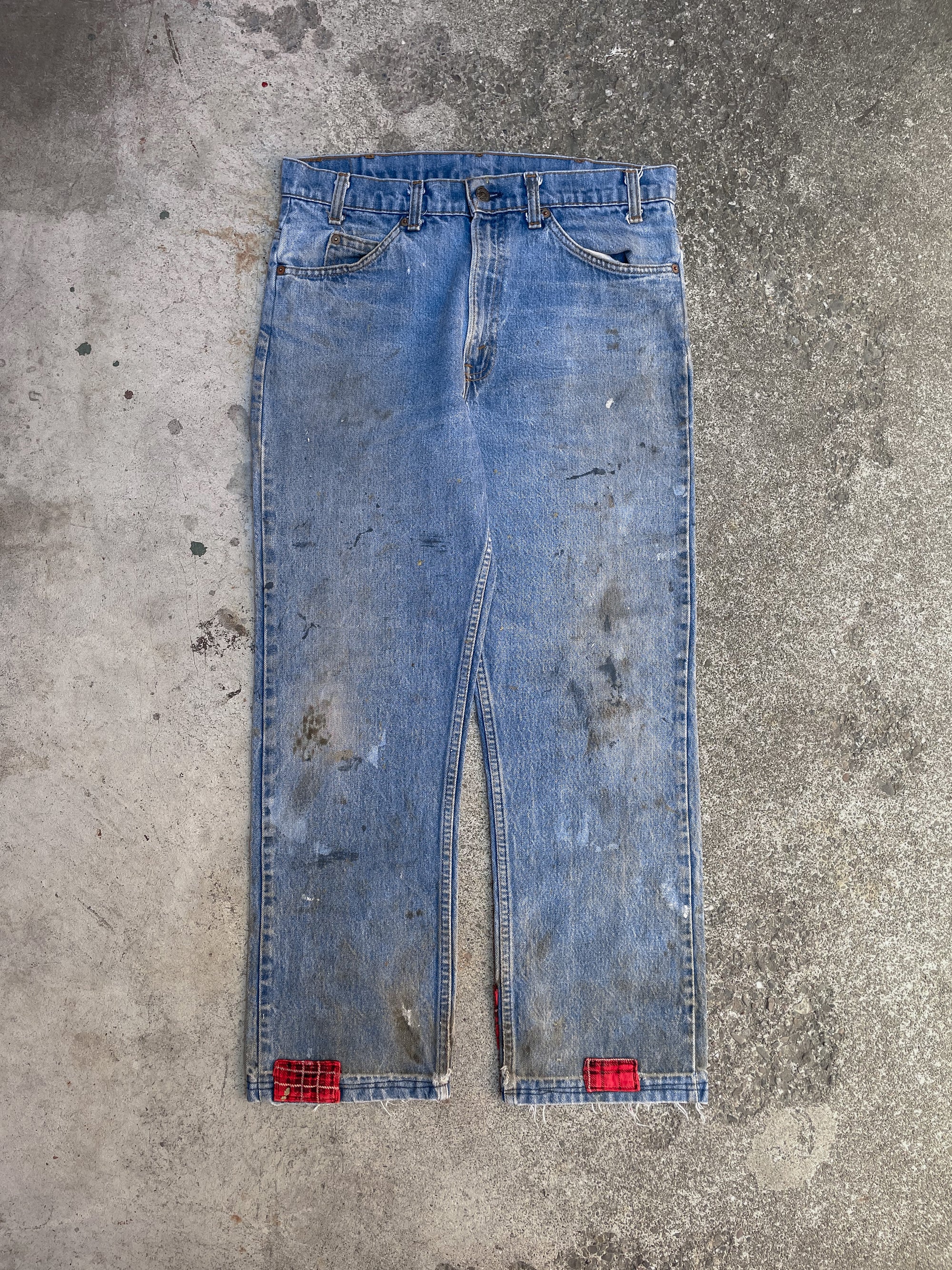 1970s Orange Tab Levi’s Flannel Repair Dirty Blue Denim (32X26)